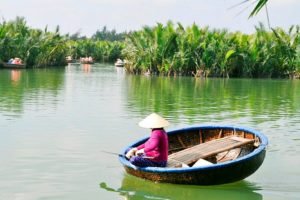 Round boat at Bay Mau Coconut Palm Forest Round boat at Bay Mau Coconut Palm Forest